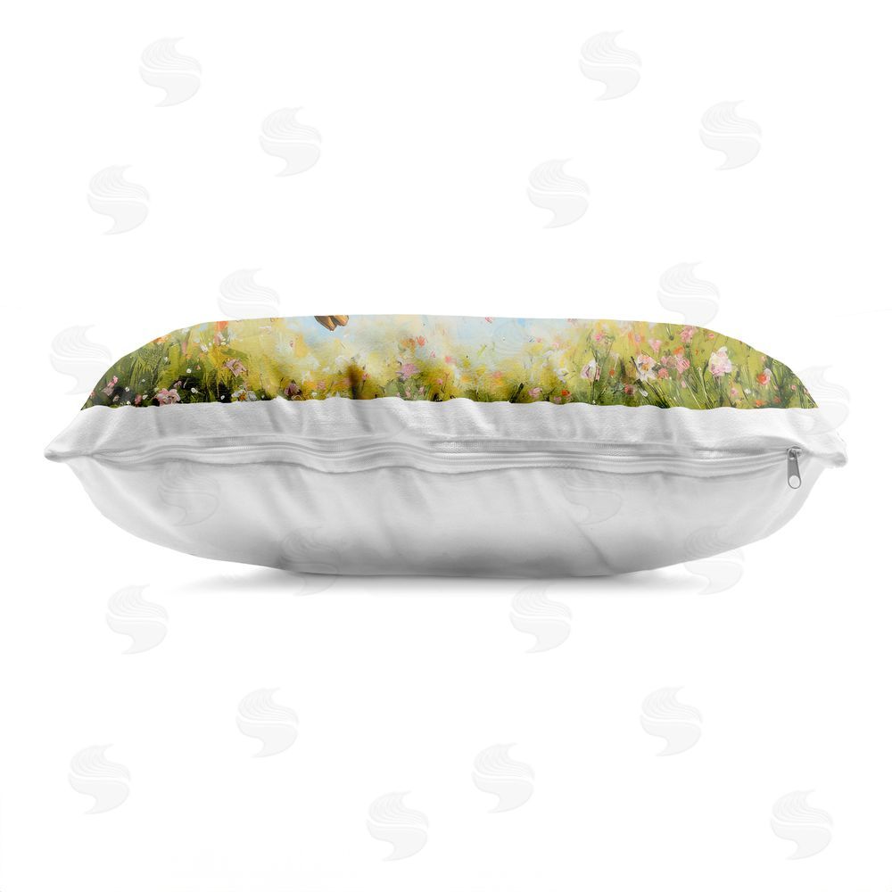 The Wands Want Flying Pigs & Flowers Indoor Plush Polyester Lumbar Pillow Zipper Detail