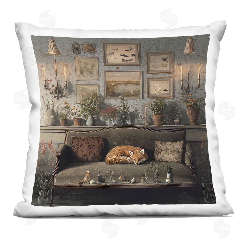 The Wands Want Fox on Antique Sofa Indoor Plush Polyester Square Throw Pillow