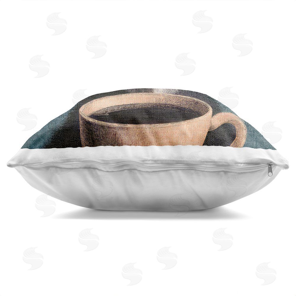 The Wands Want Grumpy Cow & Coffee Indoor Plush Polyester Square Throw Pillow Zipper Detail
