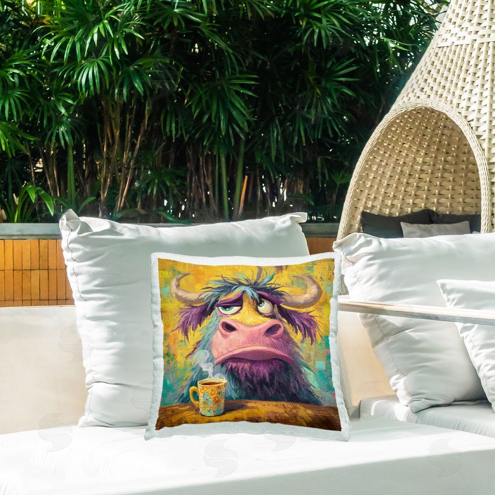 The Wands Want Grumpy Cow & Mug Outdoor Quick-Dry Polyester Printed Square Pillow on Patio