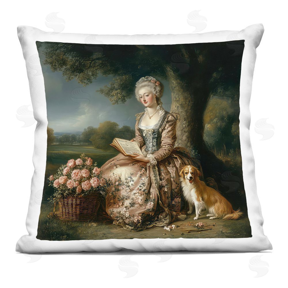 The Wands Want Rococo Woman with Dog Indoor Plush Polyester Square Throw Pillow