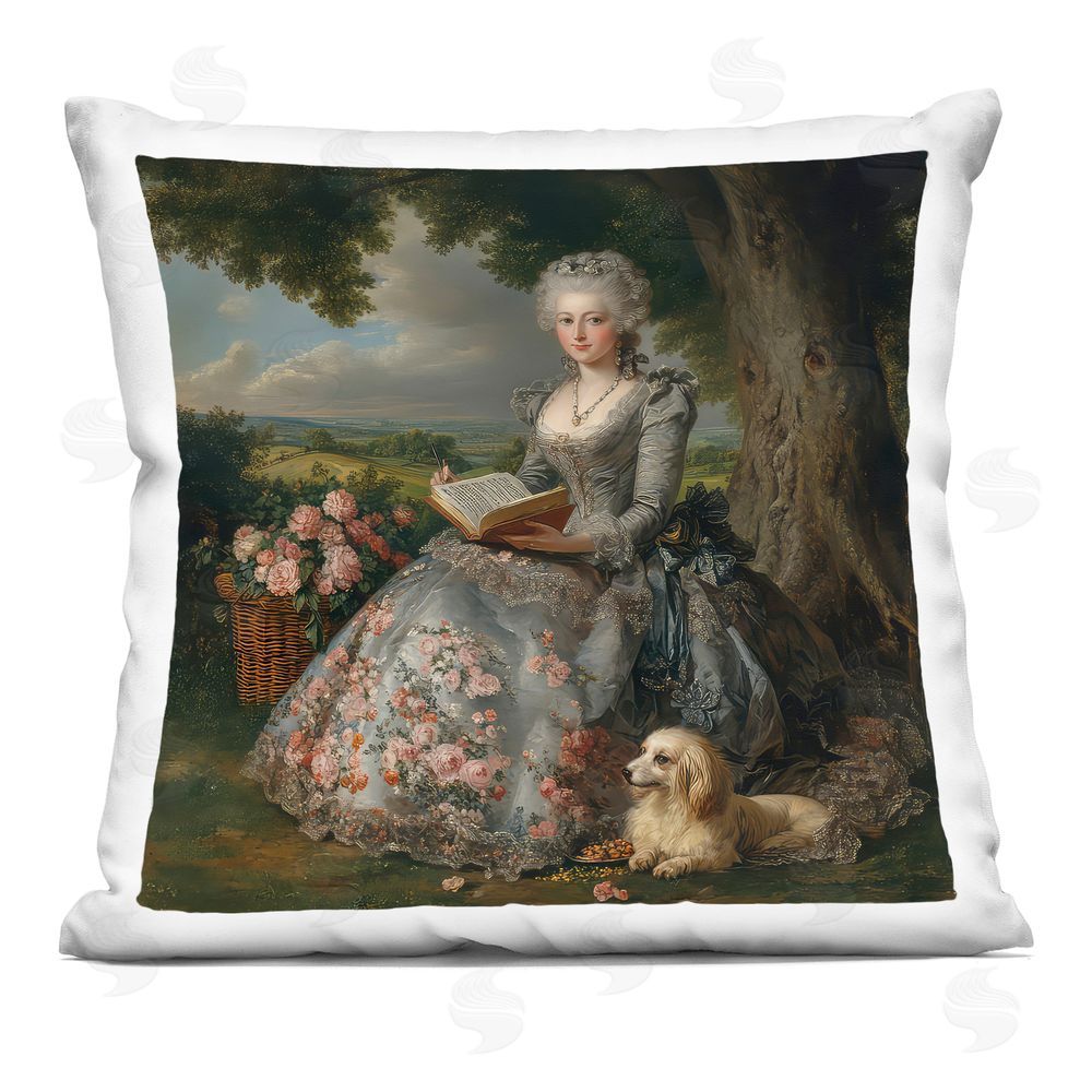 The Wands Want Reading Rococo Lady with Dog Indoor Plush Polyester Square Throw Pillow
