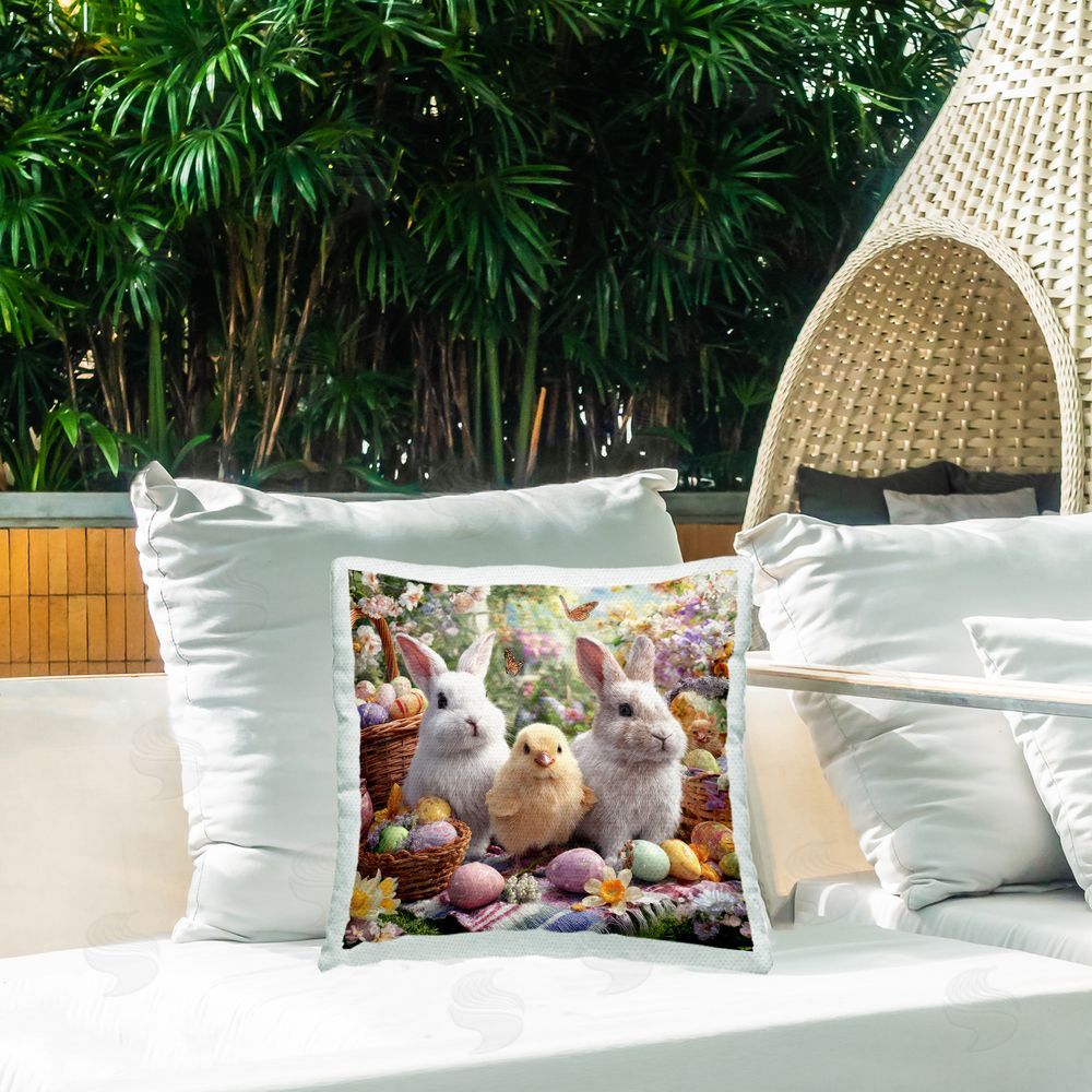 The Wands Want Easter Animals & Eggs Outdoor Quick-Dry Polyester Printed Square Pillow on Patio