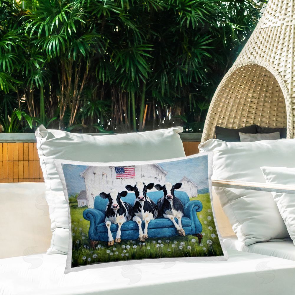 Tina LeCour Barnyard Sofa Sisters Outdoor Quick-Dry Polyester Printed Lumbar Pillow on Patio