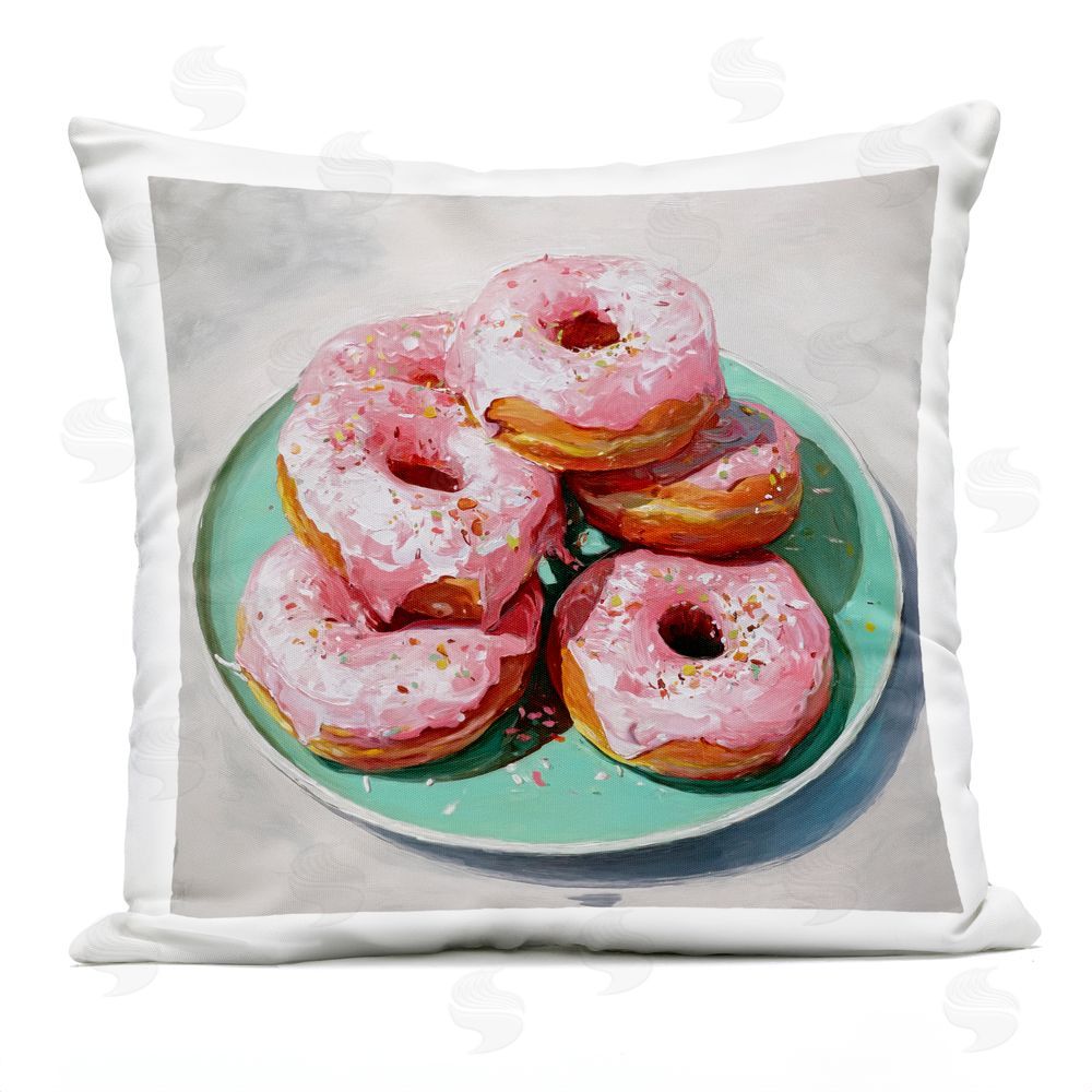Tina LeCour Pink Frosted Donuts Outdoor Quick-Dry Polyester Square Throw Pillow