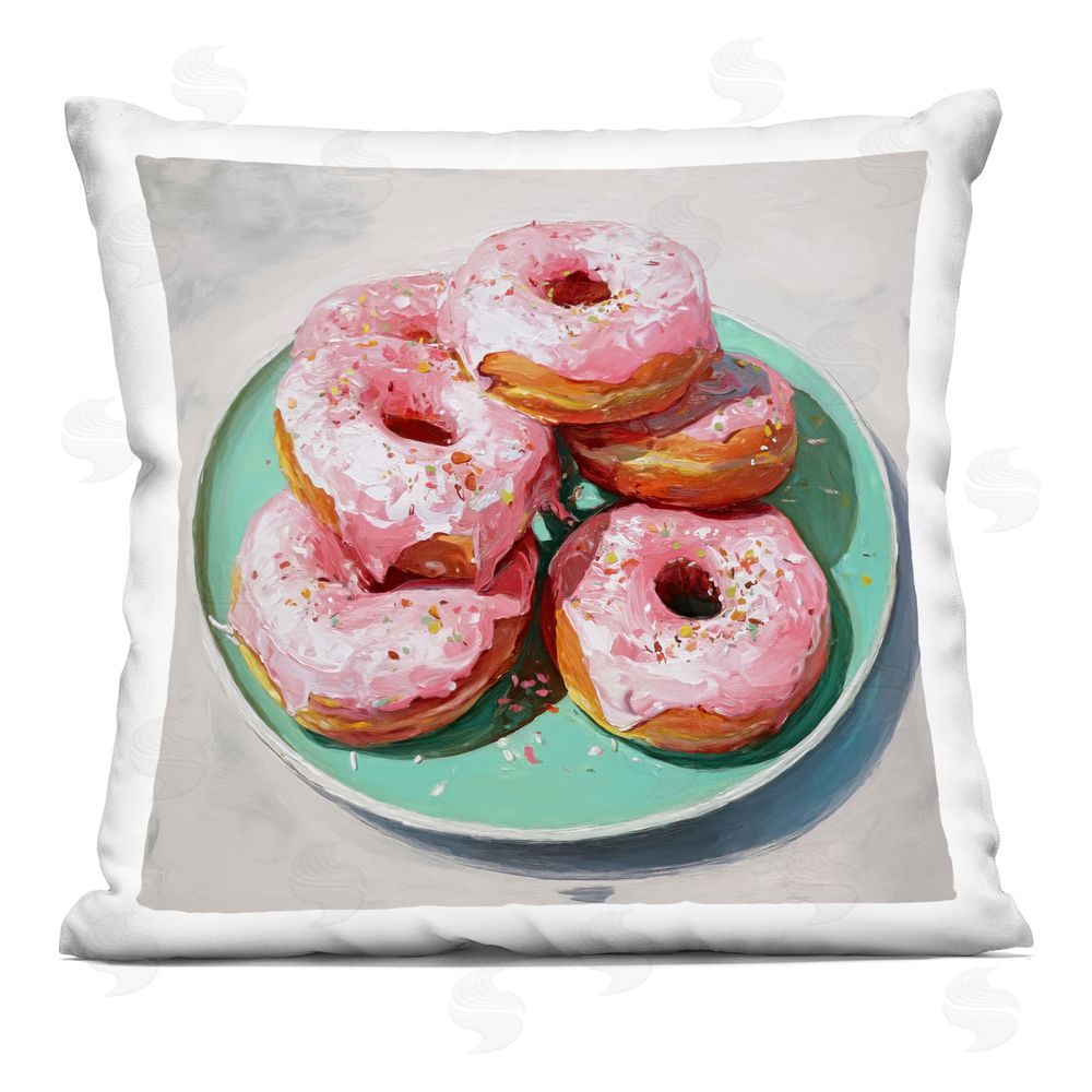 Tina LeCour Pink Frosted Donuts Indoor Plush Polyester Square Throw Pillow