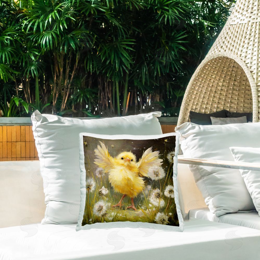 Tina LeCour Free As A Peep Chick Outdoor Quick-Dry Polyester Printed Square Pillow on Patio