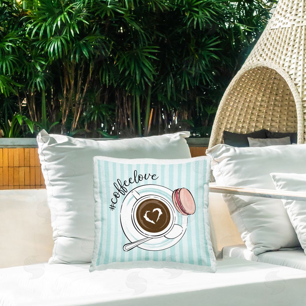 Martina Pavlova Coffee Love Hashtag Outdoor Square Printed Throw Pillow on Seat