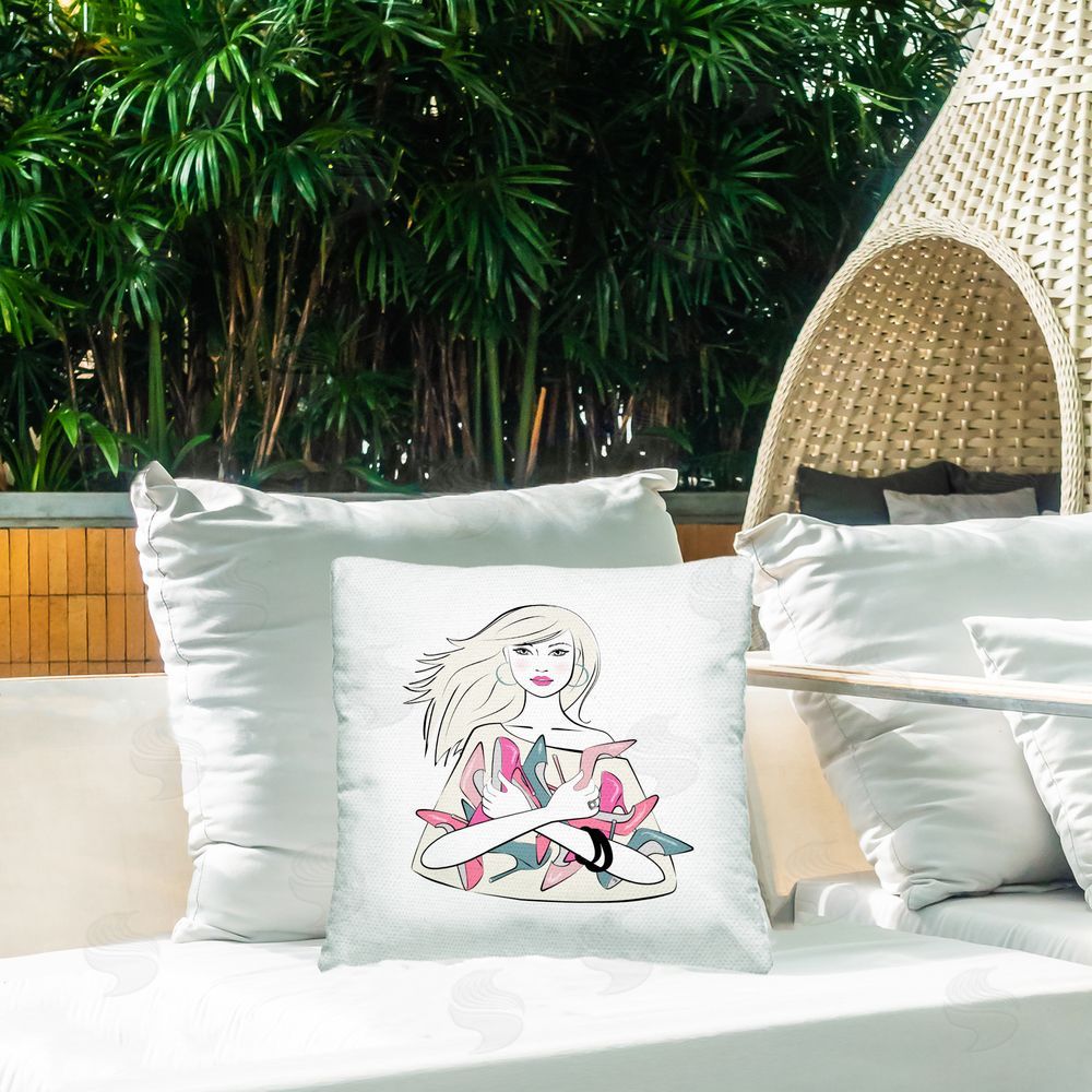 Martina Pavlova Shoe Lover's Heel Collection Outdoor Quick-Dry Polyester Printed Square Pillow on Patio