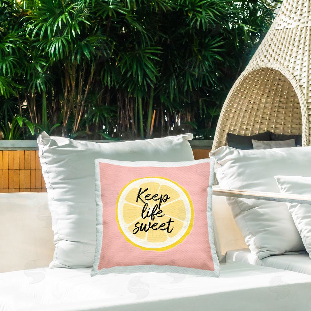 Martina Pavlova Keep Life Sweet Lemon Slice Outdoor Quick-Dry Polyester Printed Square Pillow on Patio