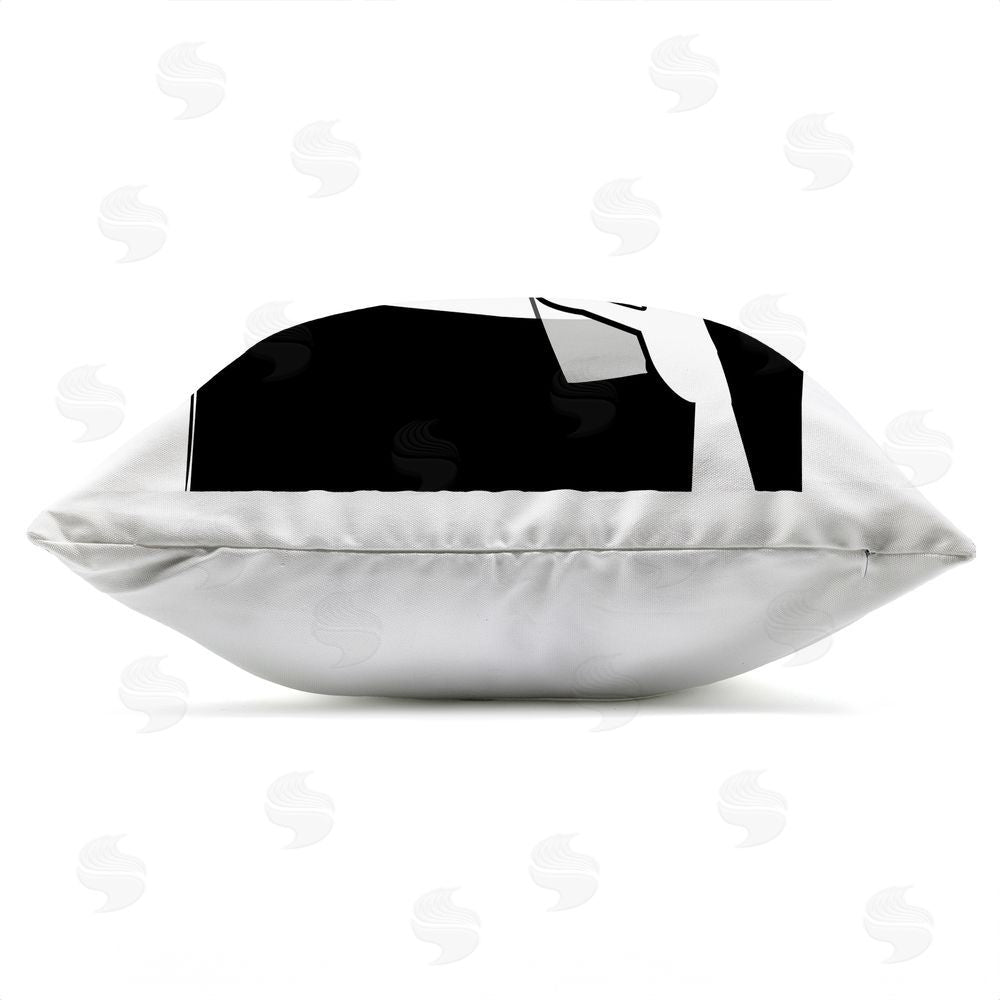 Martina Pavlova Chic Black Hat Sipping Coffee Outdoor Square Printed Throw Pillow Side View with Zipper Detail