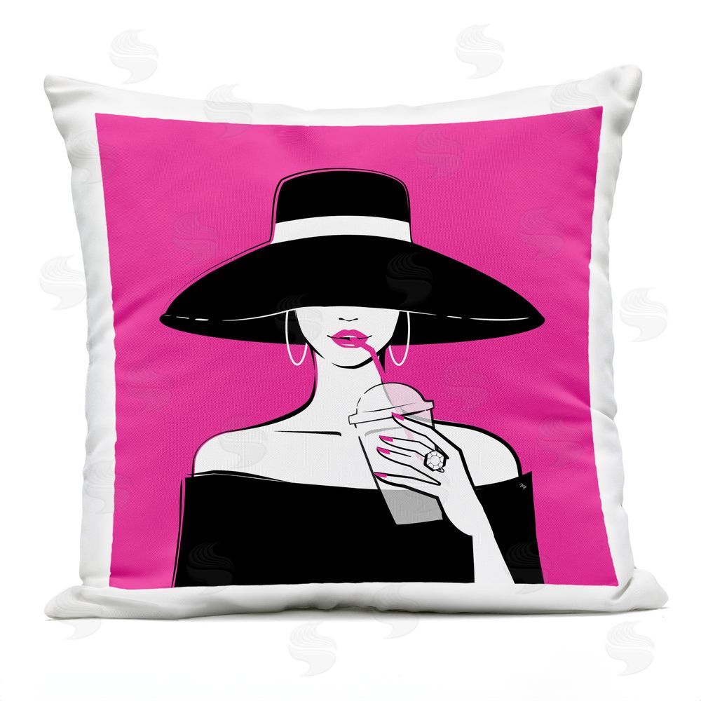 Martina Pavlova Black Hat Glamourous Woman Outdoor Square Printed Throw Pillow