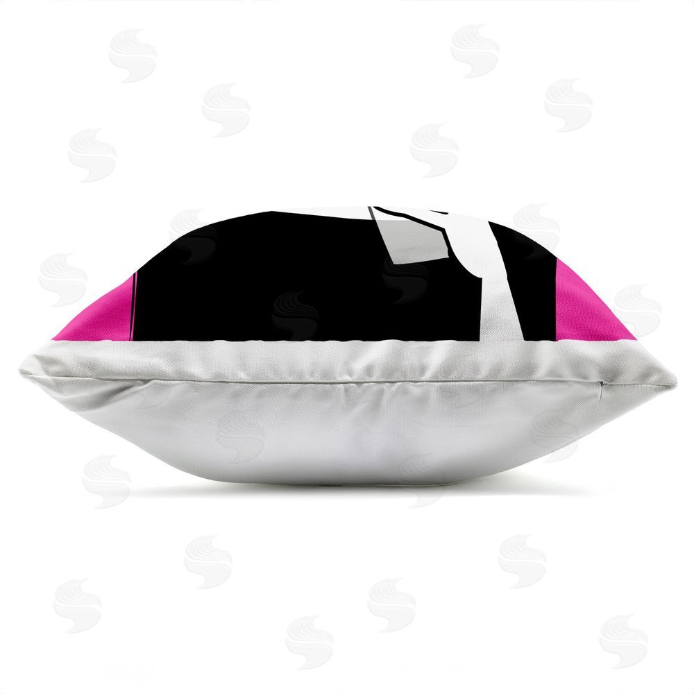 Martina Pavlova Black Hat Glamourous Woman Outdoor Square Printed Throw Pillow Side View with Zipper Detail