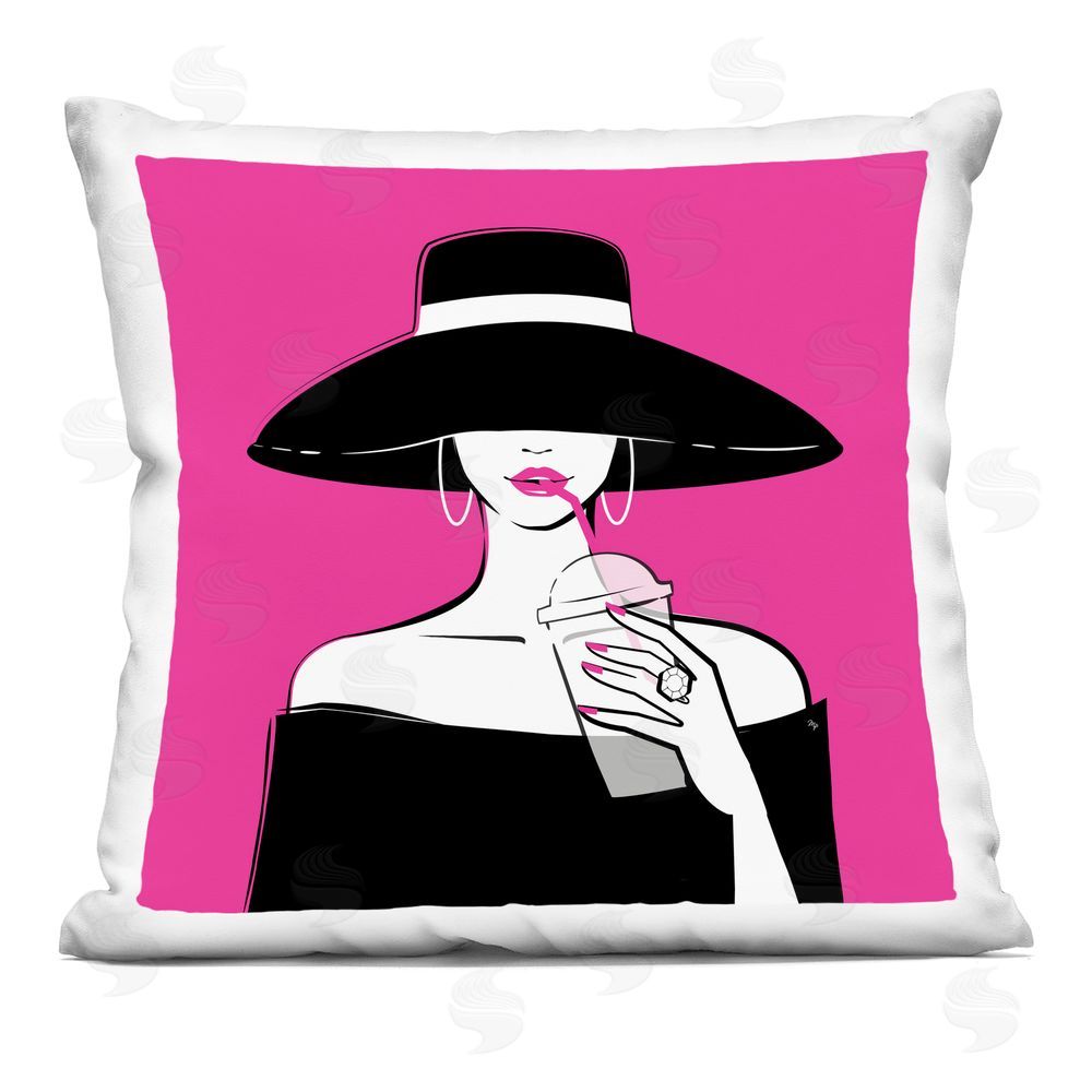 Martina Pavlova Black Hat Glamourous Woman Square Printed Throw Pillow
