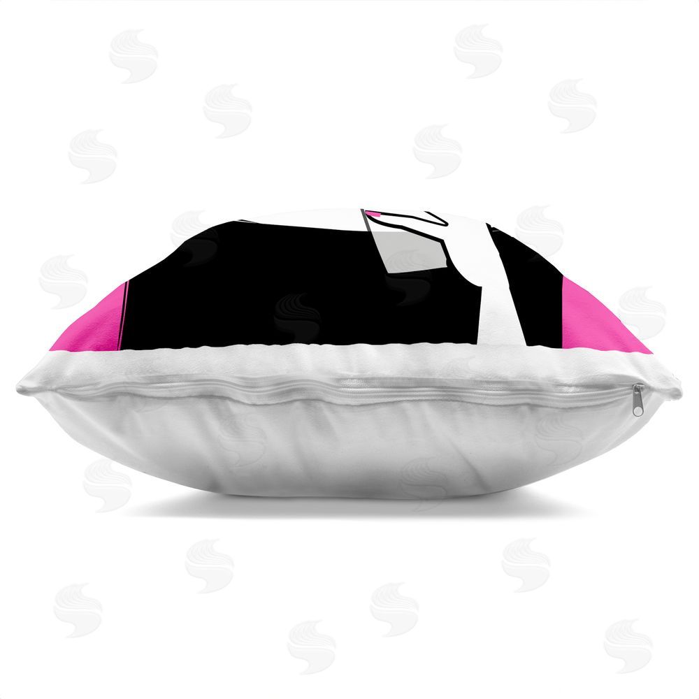 Martina Pavlova Black Hat Glamourous Woman Square Printed Throw Pillow Side View with Zipper Detail