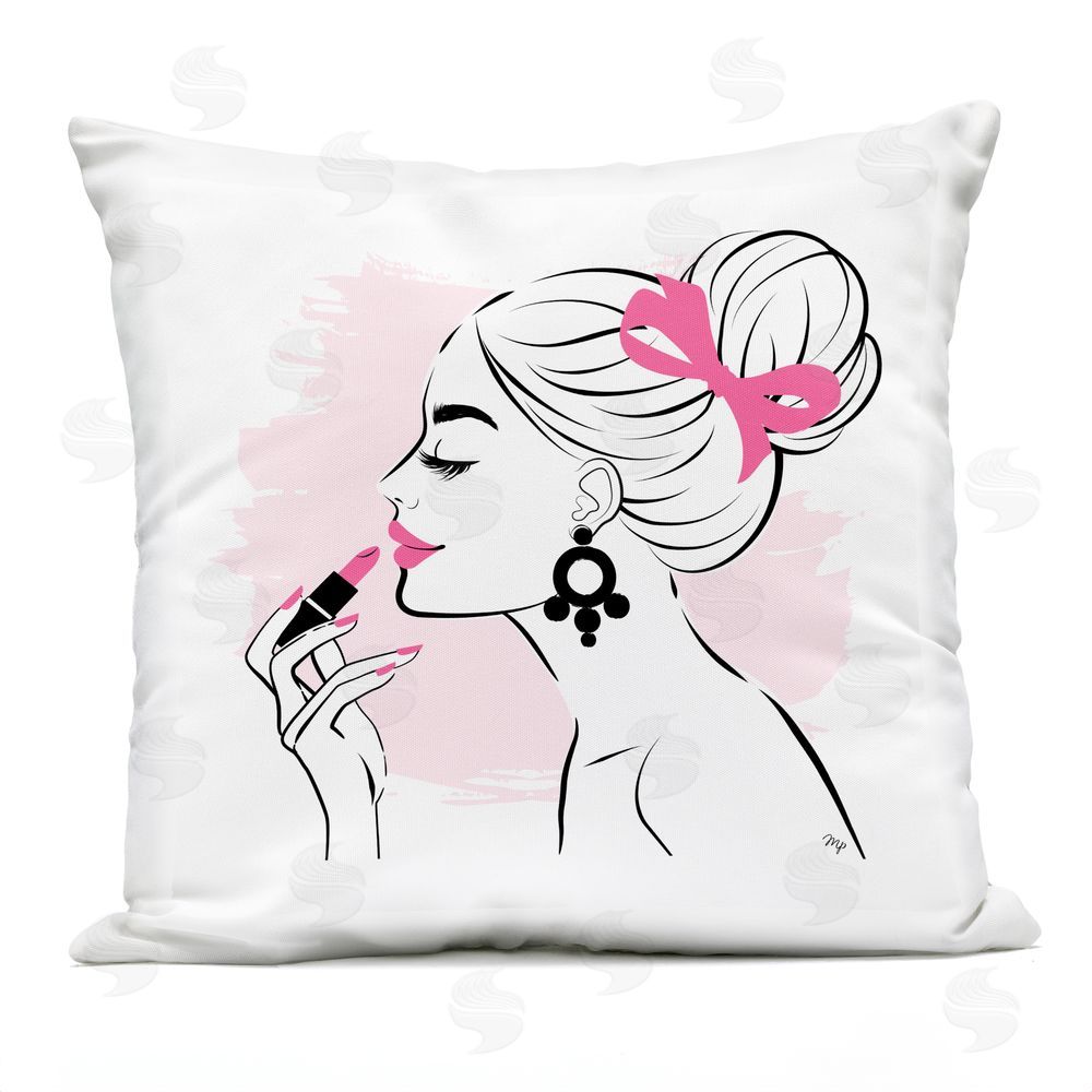 Martina Pavlova Applying Lipstick Girl Outdoor Quick-Dry Polyester Square Throw Pillow