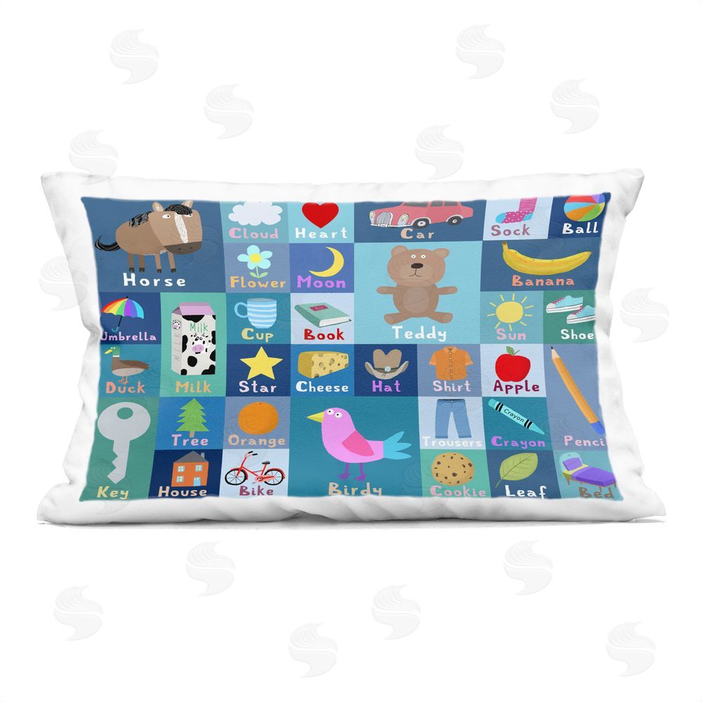 Carla Daly Blue First Words Indoor Plush Polyester Lumbar Pillow