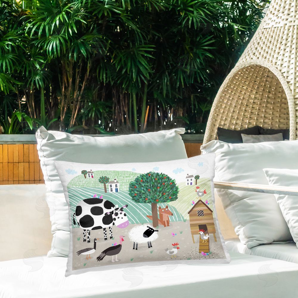 Carla Daly Down At The Farm Outdoor Quick-Dry Polyester Printed Lumbar Pillow on Patio