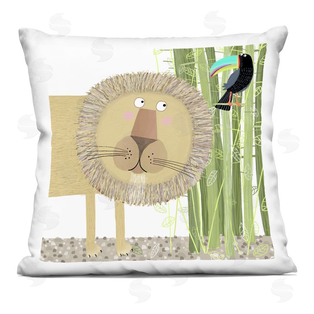 Carla Daly Lion with Bamboo Trees & Toucan Indoor Plush Polyester Square Throw Pillow