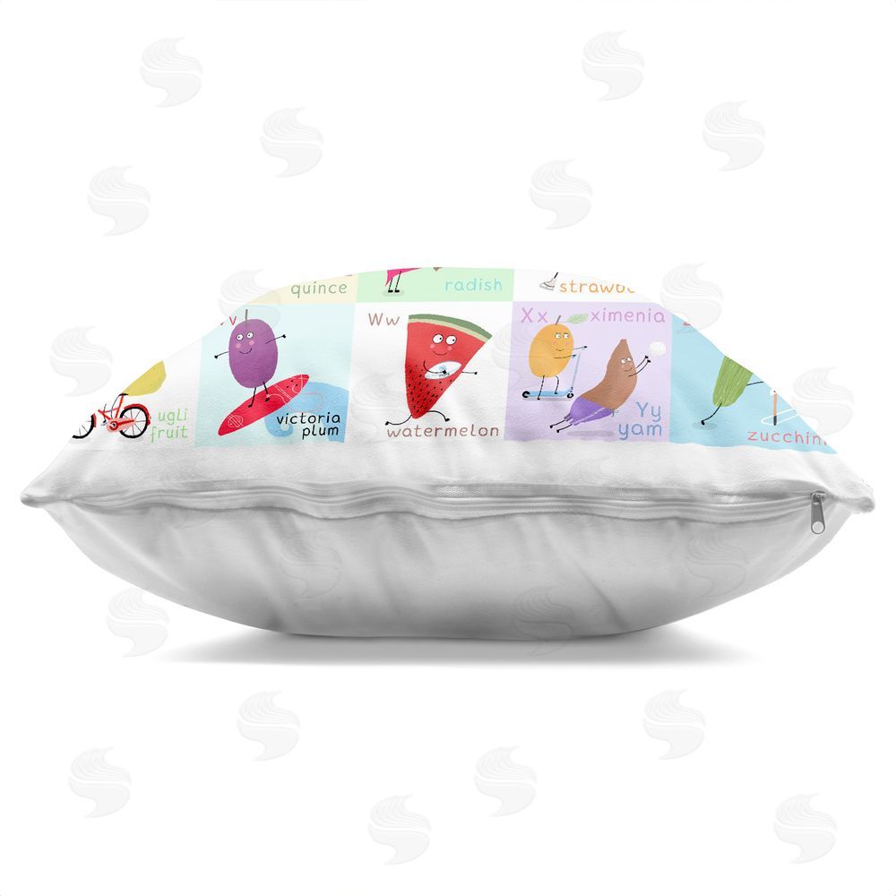 Carla Daly Sporty Fruit Educational Indoor Plush Polyester Square Throw Pillow Zipper Detail