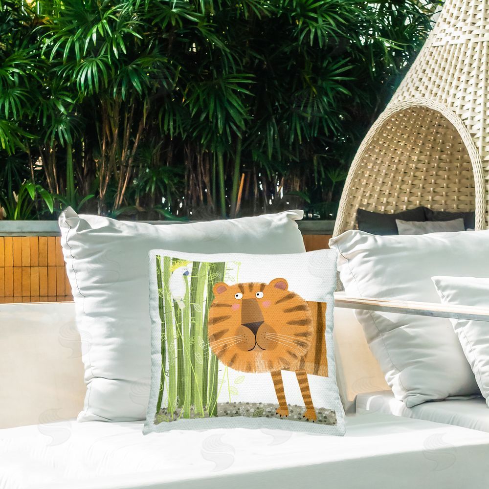 Carla Daly Bamboo Trees & Tiger Outdoor Quick-Dry Polyester Printed Square Pillow on Patio