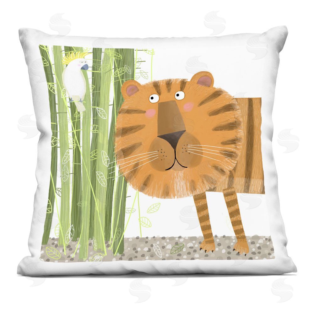Carla Daly Bamboo Trees & Tiger Indoor Plush Polyester Square Throw Pillow