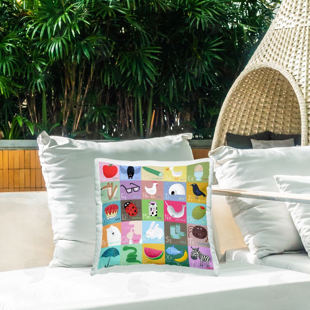 Carla Daly Alphabet Learning First Words Outdoor Quick-Dry Polyester Printed Square Pillow on Patio