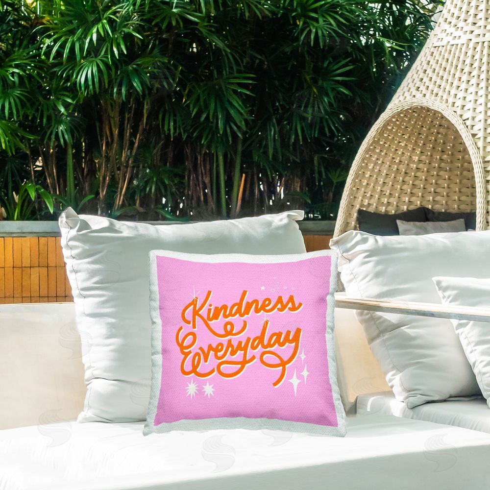 Indira Prieto | IndySign Cursive Kindness Everyday Outdoor Quick-Dry Polyester Printed Square Pillow on Patio