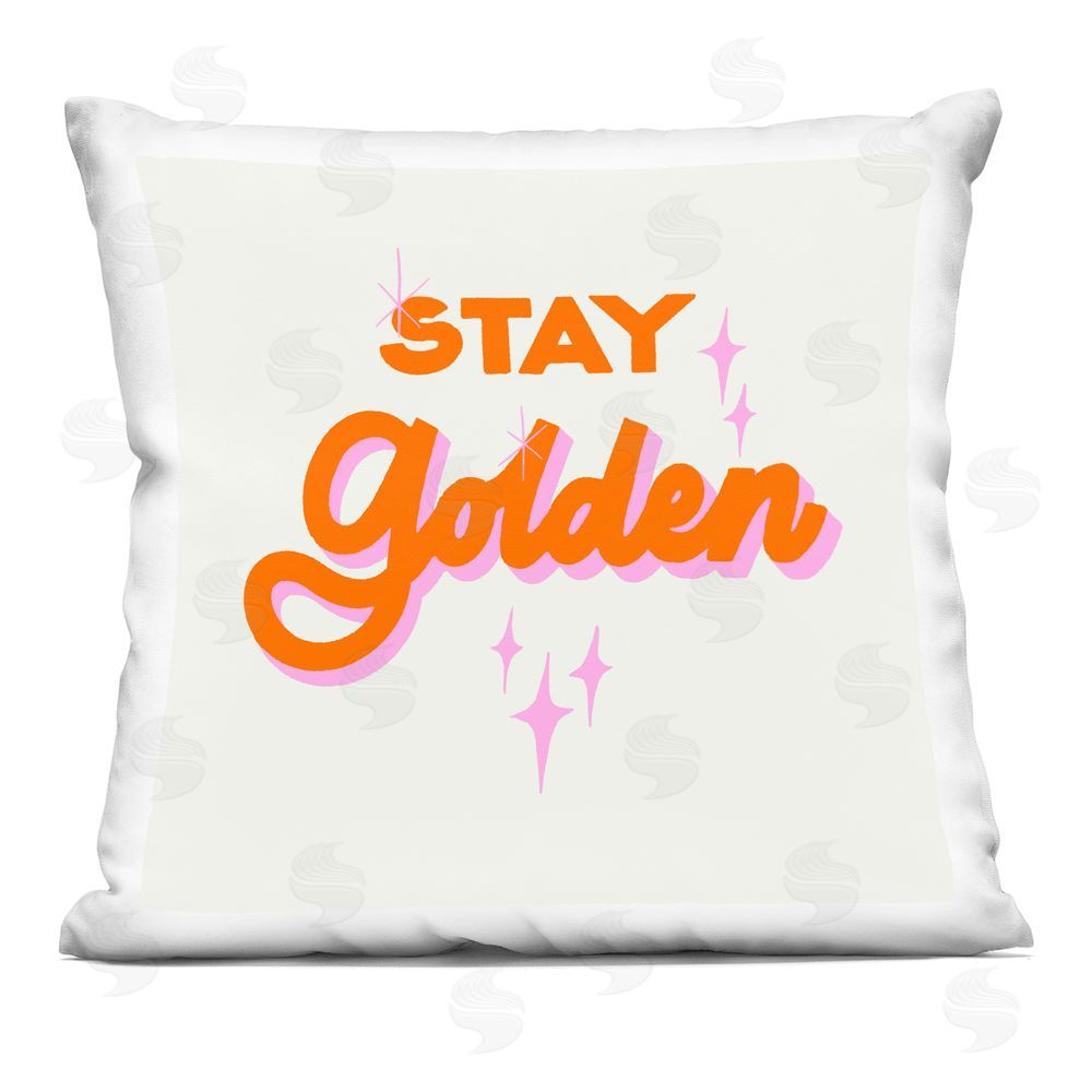 Indira Prieto | IndySign Stay Golden Retro Letters Indoor Plush Polyester Square Throw Pillow