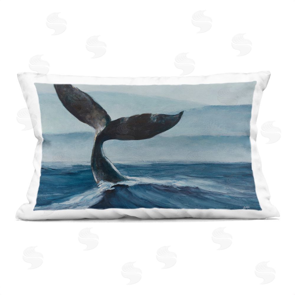 Julia Purinton Whale Tail Rising Over Waves Indoor Plush Polyester Lumbar Pillow