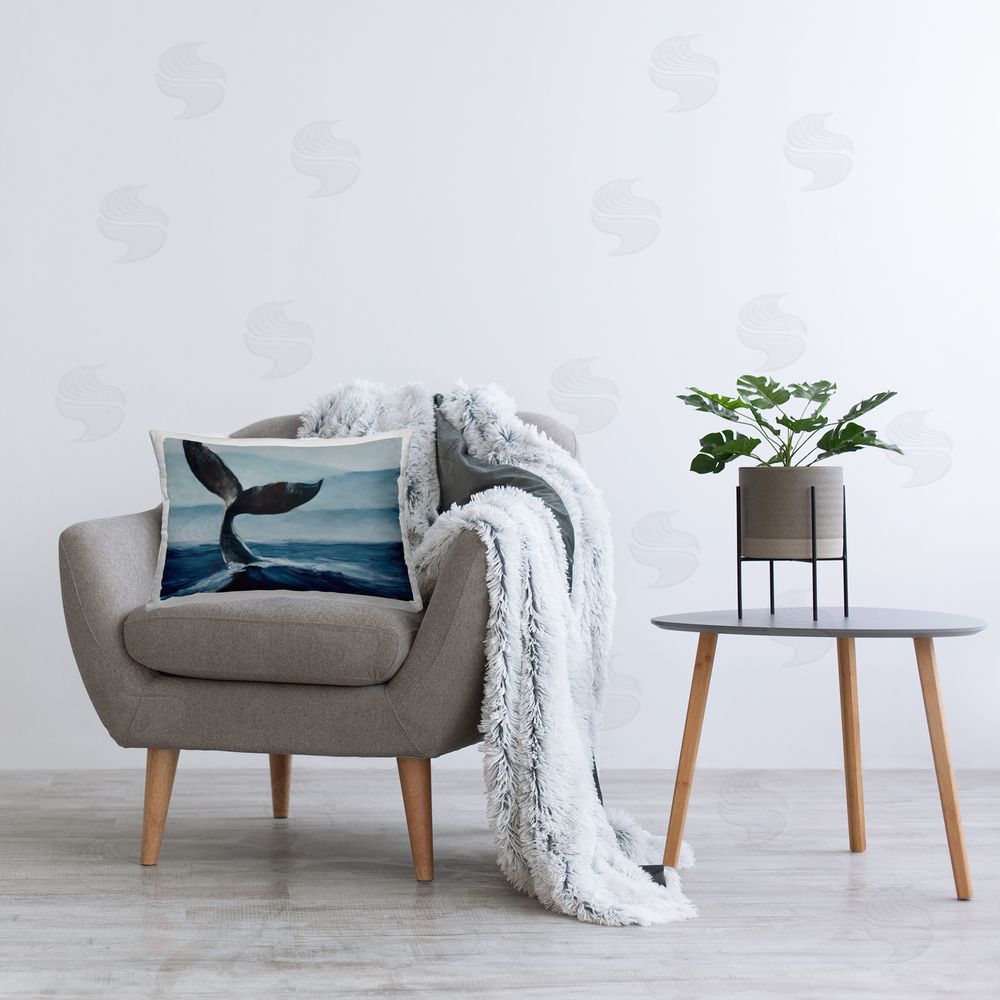 Julia Purinton Whale Tail Rising Over Waves Plush Polyester Printed Lumbar Pillow on Chair