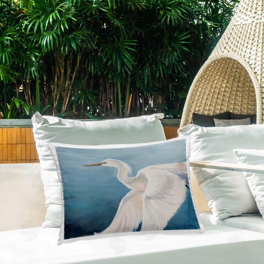 Julia Purinton Heron Flight Of Fancy Outdoor Quick-Dry Polyester Printed Lumbar Pillow on Patio