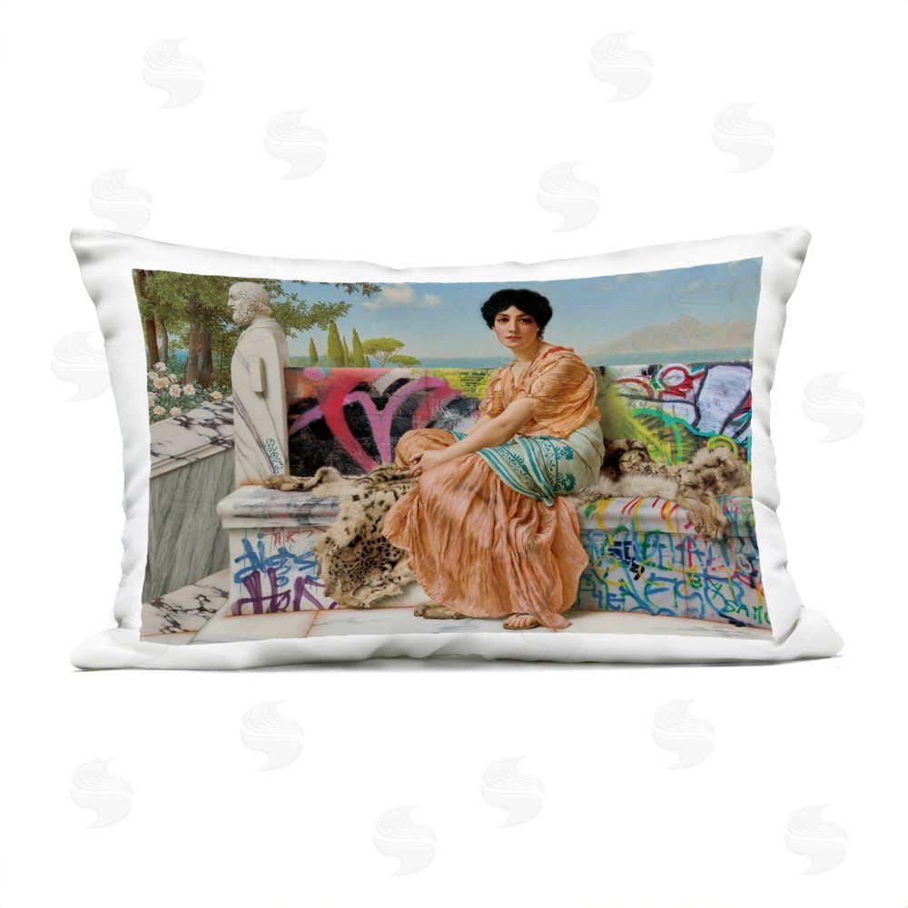 Mary Urban Mediterranean Reverie with Graffiti Outdoor Quick-Dry Polyester Lumbar Pillow