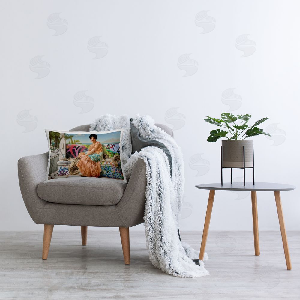 Mary Urban Mediterranean Reverie with Graffiti Plush Polyester Printed Lumbar Pillow on Chair