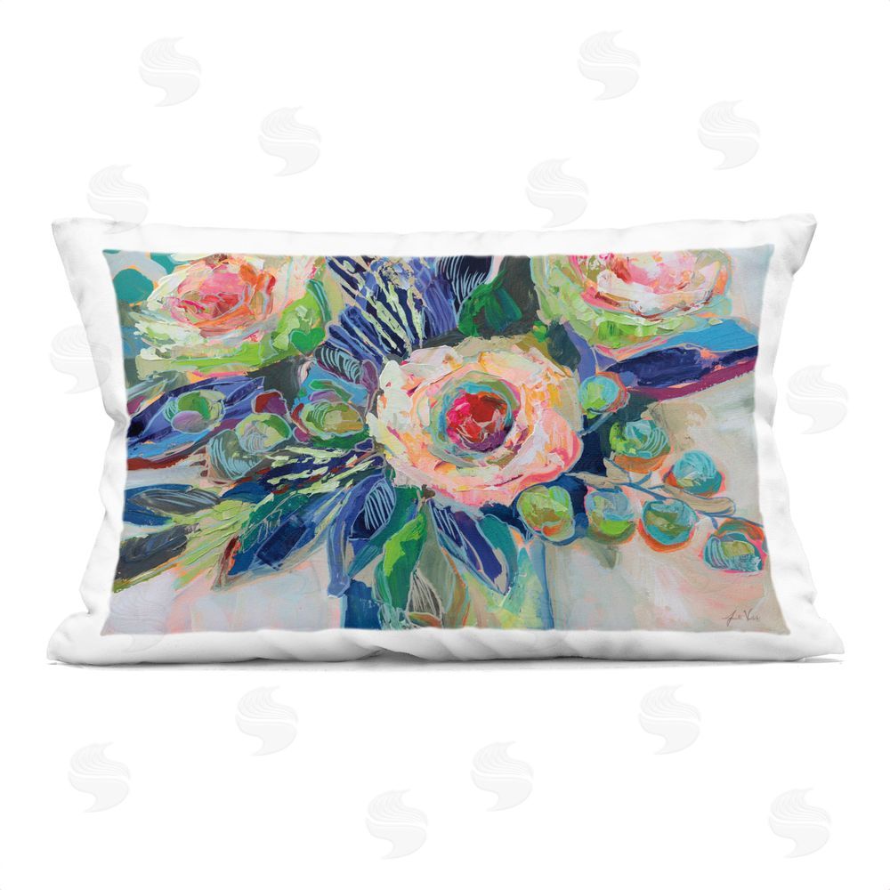 Jeanette Vertentes Centered Triple Blooms Indoor Plush Polyester Lumbar Pillow