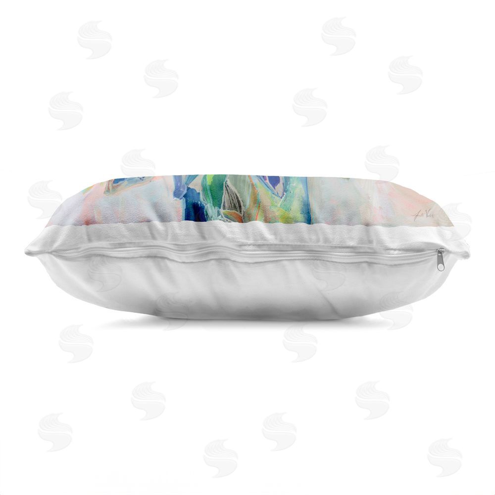 Jeanette Vertentes Centered Triple Blooms Indoor Plush Polyester Lumbar Pillow Zipper Detail