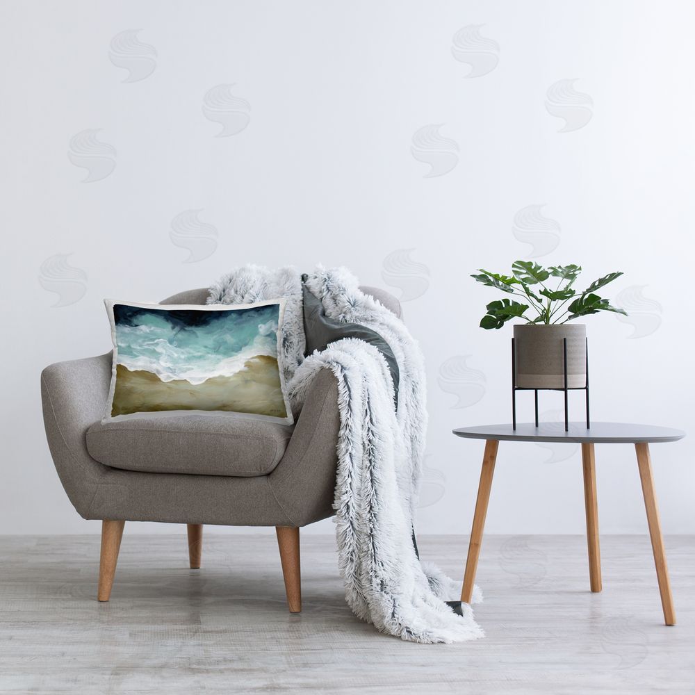 Yvette St. Amant Moody Beachscape Foam Shore Plush Polyester Printed Lumbar Pillow on Chair