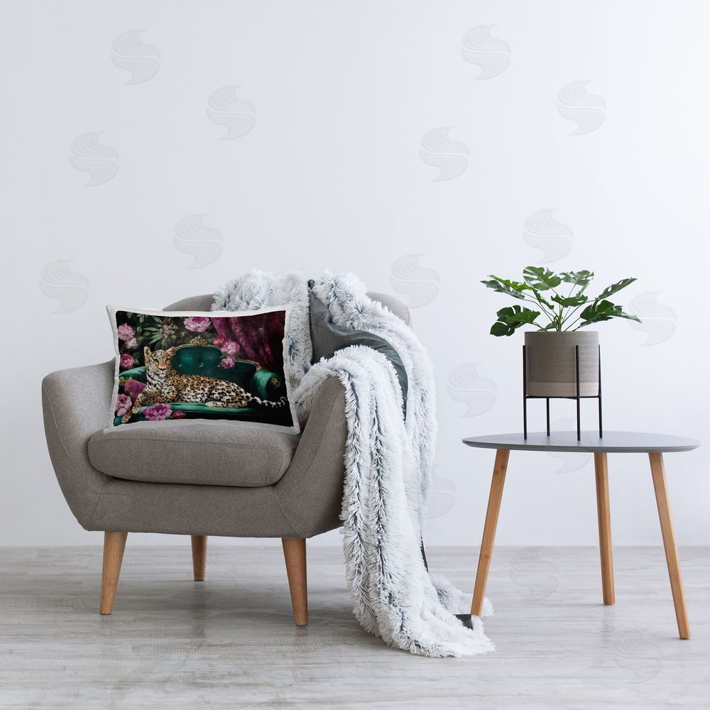 Julia Purinton Pampered Pet Leopard on Sofa Plush Polyester Printed Lumbar Pillow on Chair