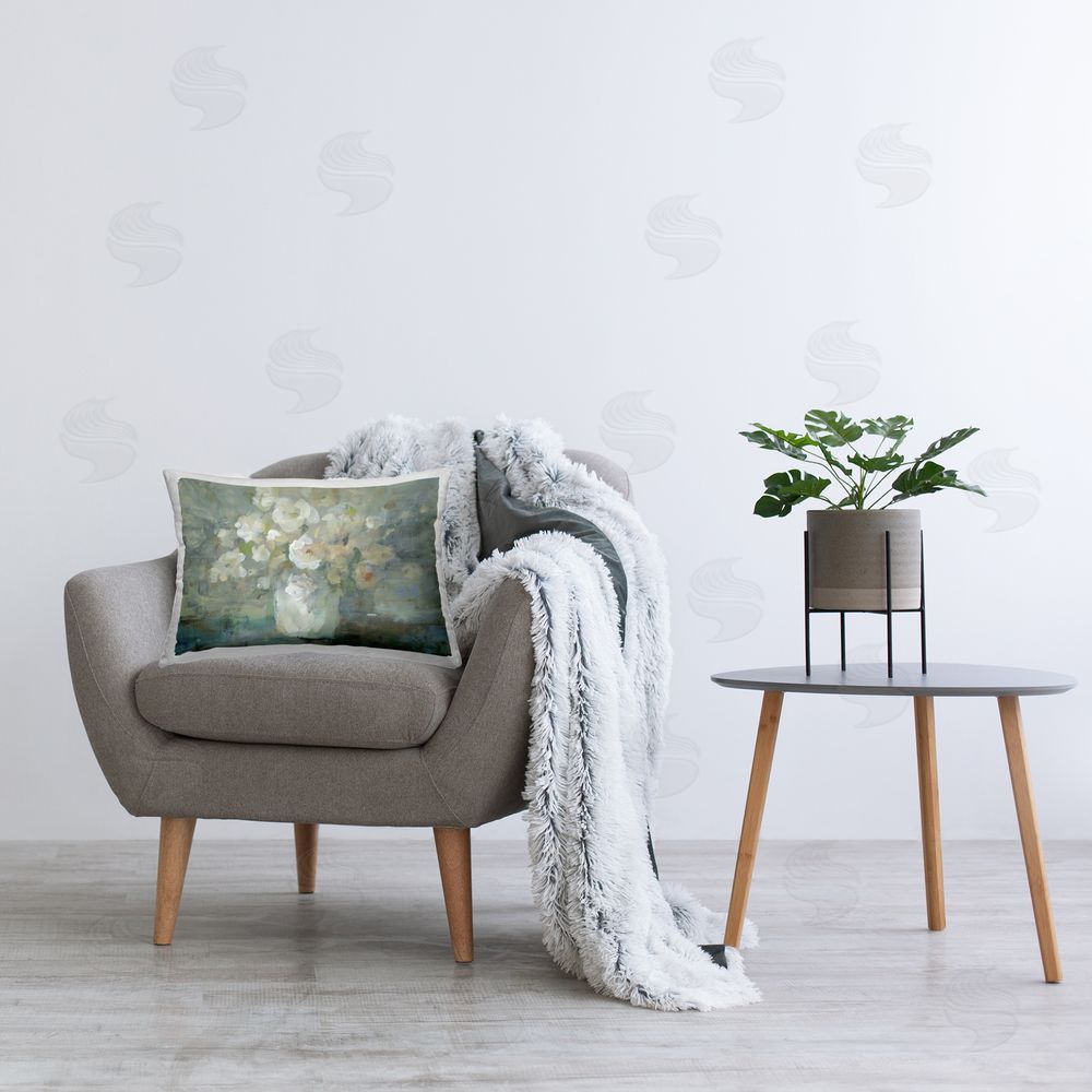Danhui Nai Floral Memory In Pastel Vase Plush Polyester Printed Lumbar Pillow on Chair