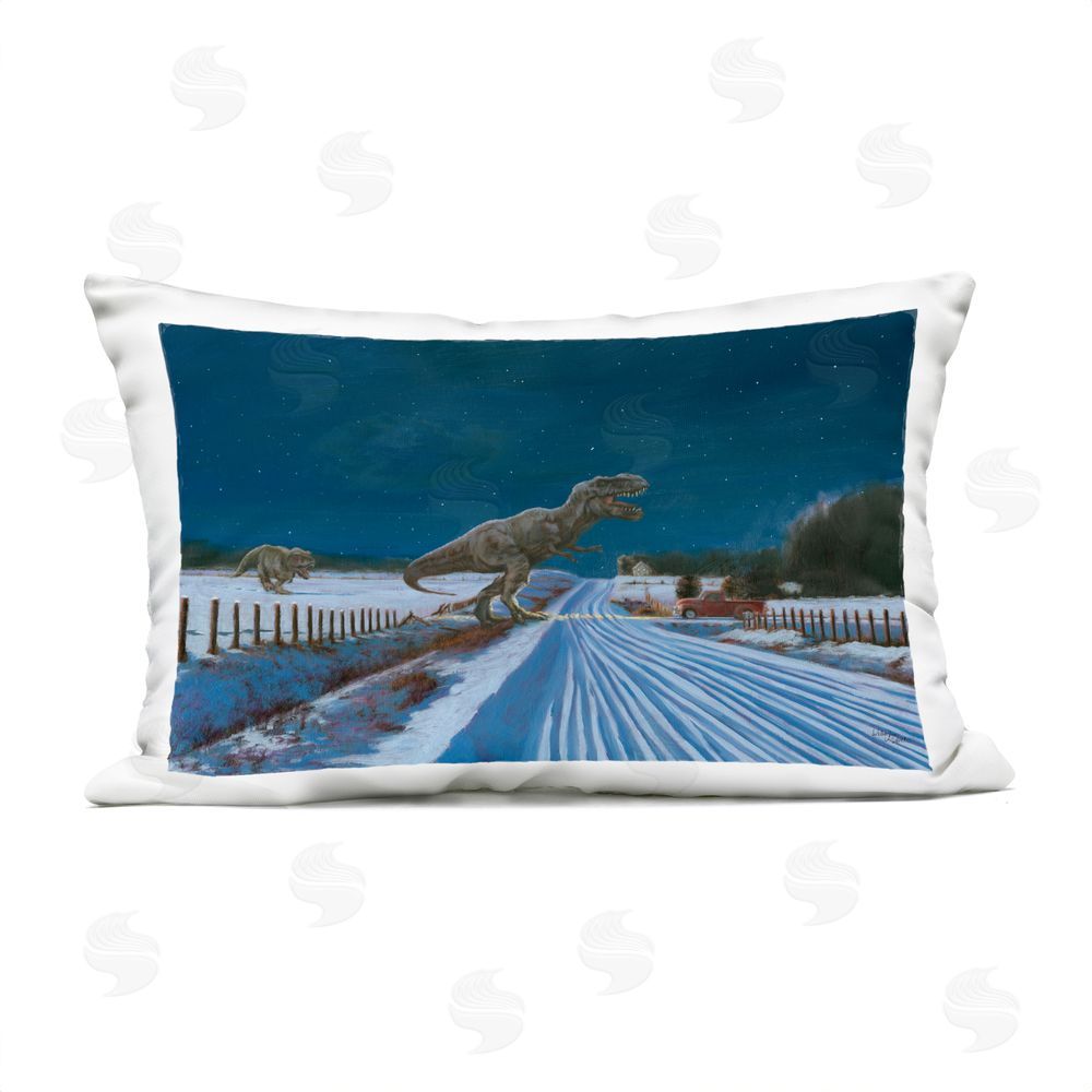 Wellington Studio Tyrannosaur Crossing Snowy Road Outdoor Quick-Dry Polyester Lumbar Pillow