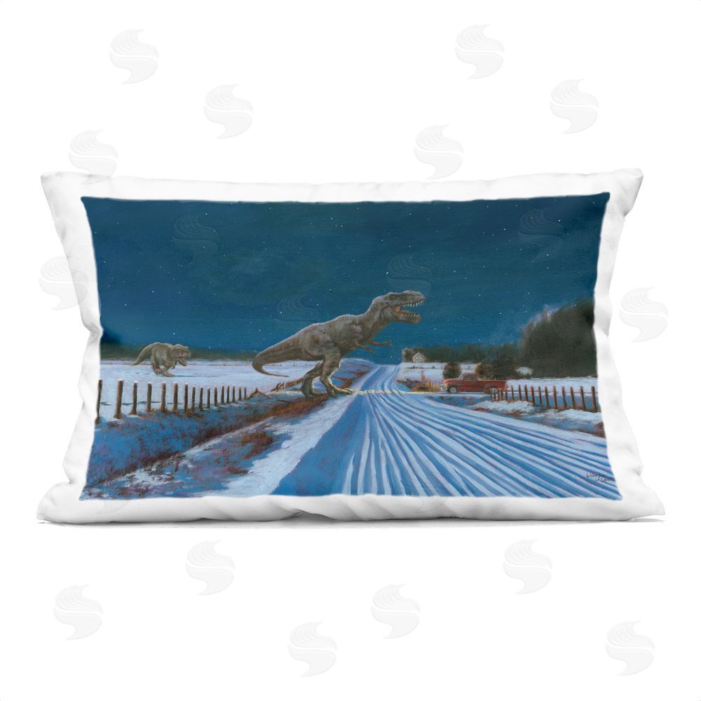 Wellington Studio Tyrannosaur Crossing Snowy Road Indoor Plush Polyester Lumbar Pillow
