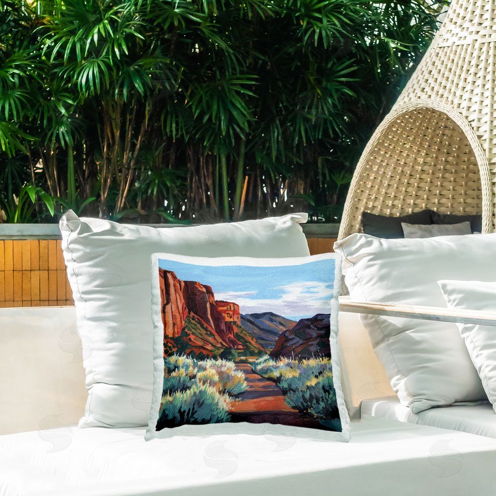 Kate Jarvik Birch Red Earth In The Late Afternoon Outdoor Quick-Dry Polyester Printed Square Pillow on Patio