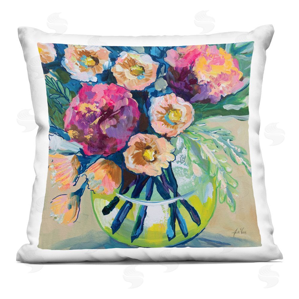 Jeanette Vertentes Jubilant Peony Bouquet Indoor Plush Polyester Square Throw Pillow