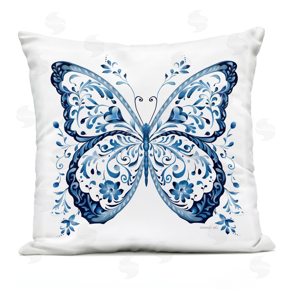 Danhui Nai Ornate Blue Butterfly Outdoor Quick-Dry Polyester Square Throw Pillow