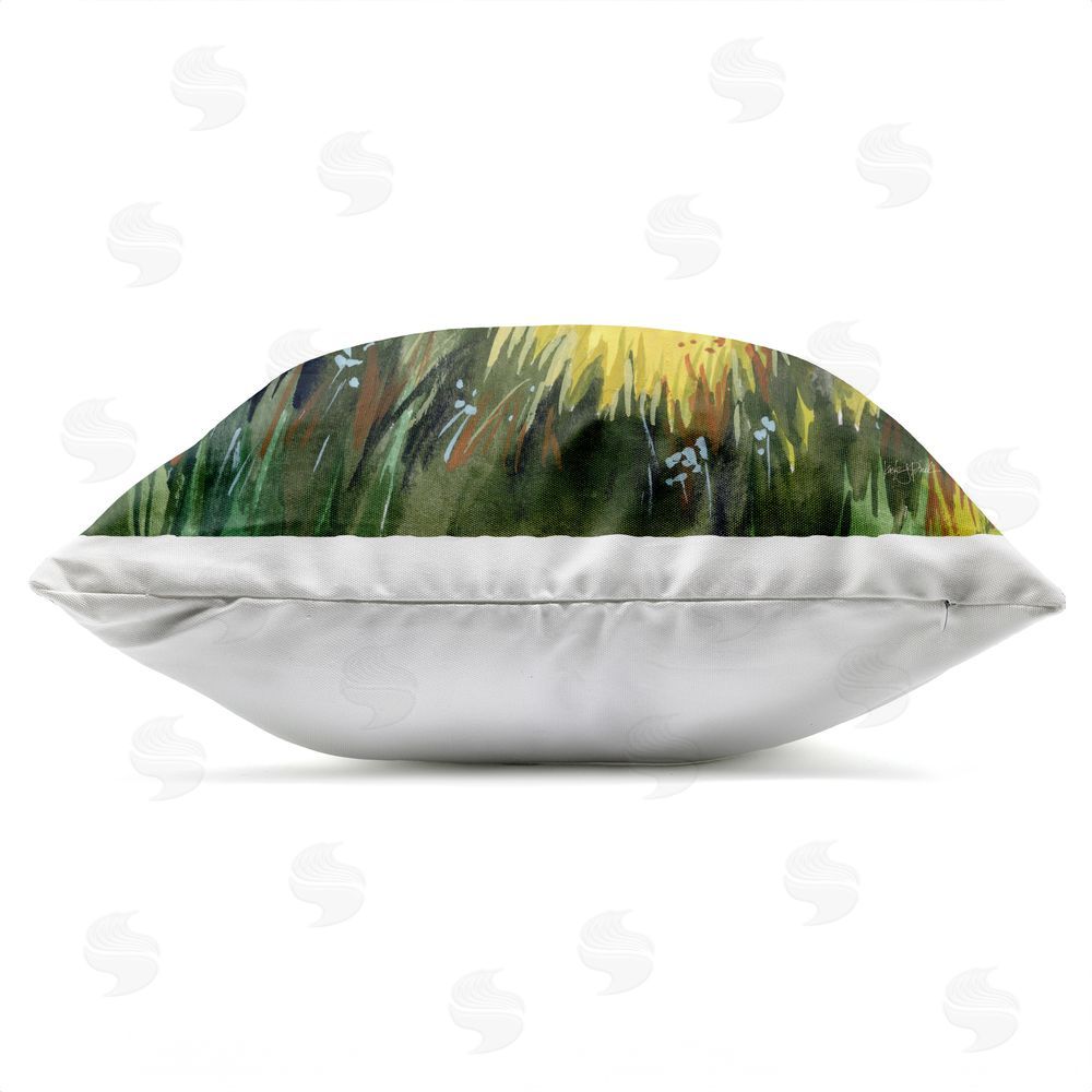 Kate Jarvik Birch Autumn Golden Birch Grove Outdoor Square Printed Throw Pillow Side View with Zipper Detail