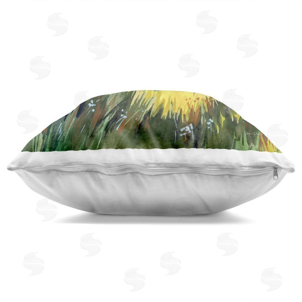 Kate Jarvik Birch Autumn Golden Birch Grove Square Printed Throw Pillow Side View with Zipper Detail