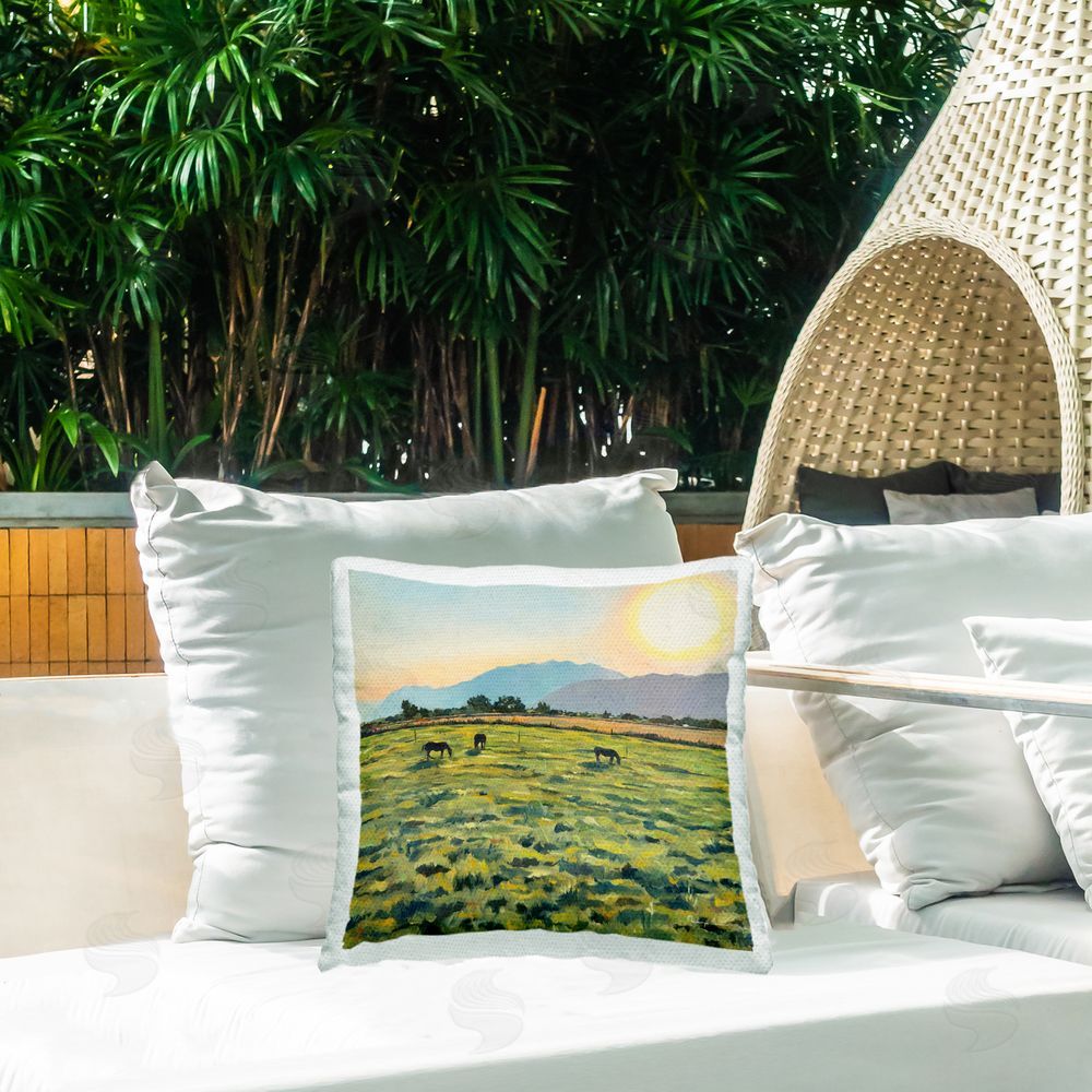 Mackenzie Nelson Sunrise Over Mountain Pasture Outdoor Quick-Dry Polyester Printed Square Pillow on Patio
