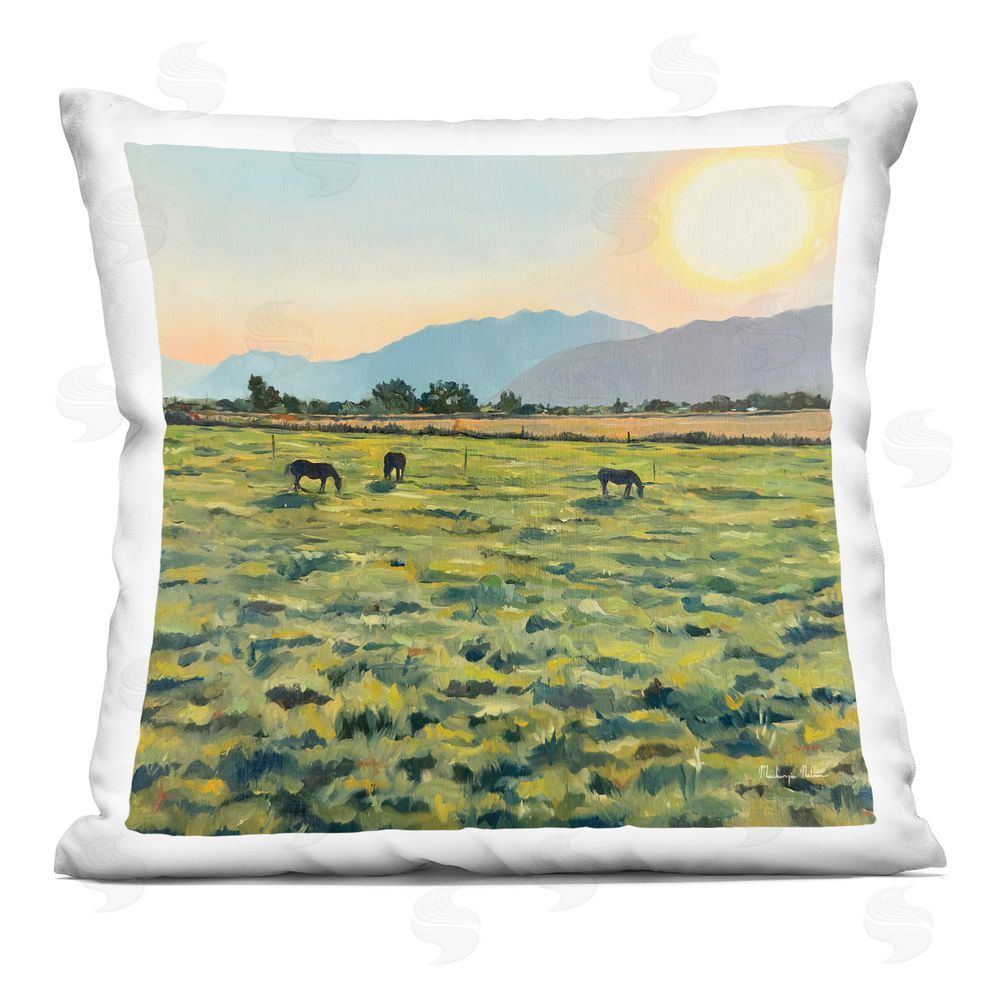 Mackenzie Nelson Sunrise Over Mountain Pasture Indoor Plush Polyester Square Throw Pillow