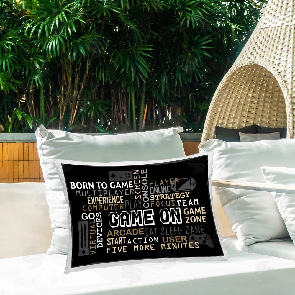 Kim Allen Game On Gamer Typography Outdoor Quick-Dry Polyester Printed Lumbar Pillow on Patio