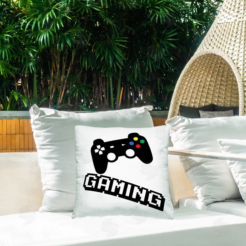 Marcus Prime Playful Pixel Gaming Outdoor Quick-Dry Polyester Printed Square Pillow on Patio